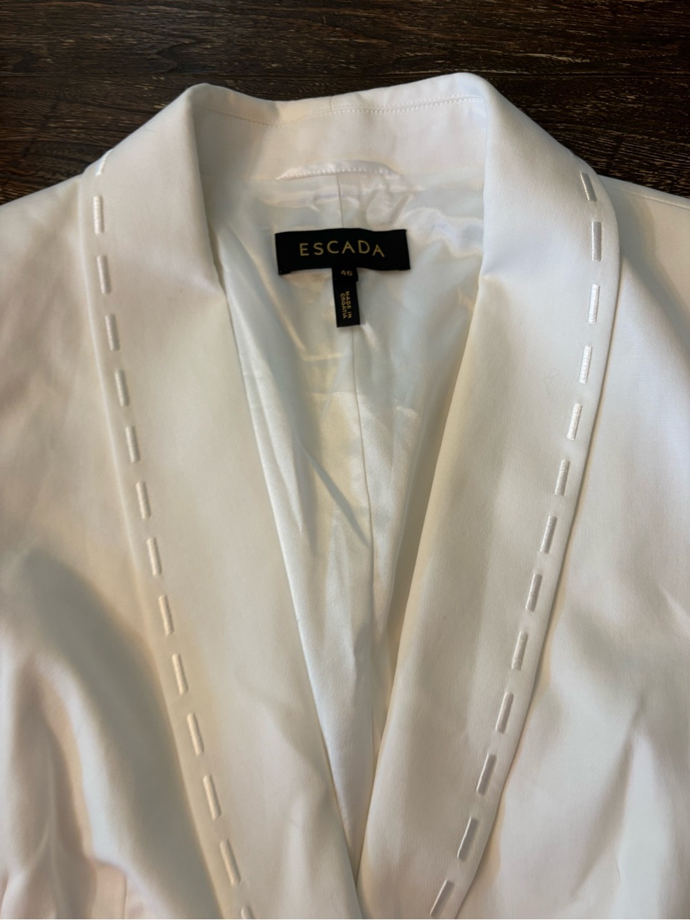 Escada Bethney Blazer Womens 46 US XL White Pick Stitch Shawl Lapel - Picture 4 of 10